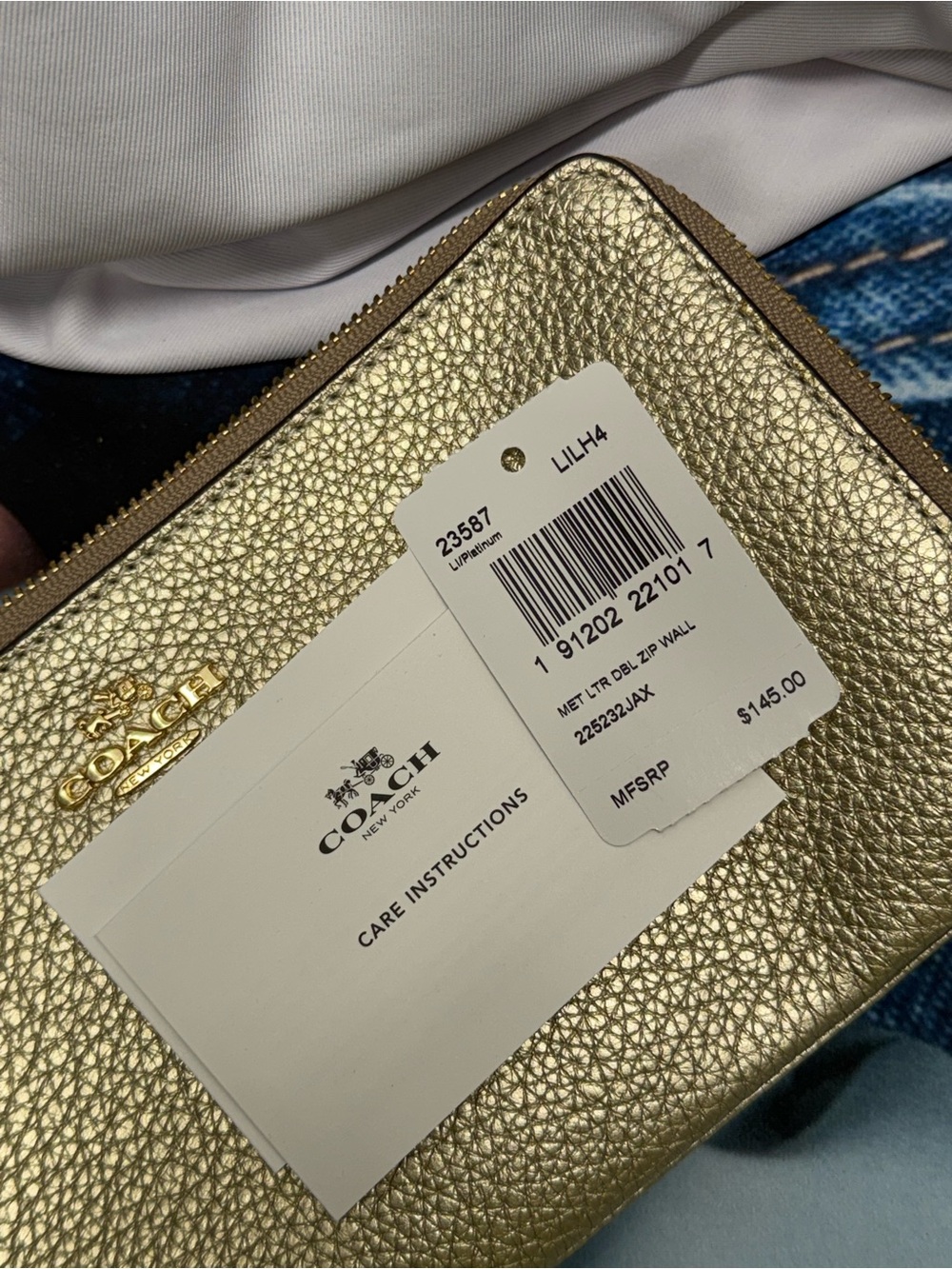 (new+tag) Coach Leather Gold Leather Double Zip Wristlet Fit Large iPhone ProMax - Picture 6 of 10